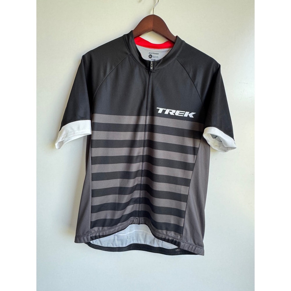 Trek Bontrager Mens XL Cycling Jersey Black Grey Striped Short Sleeve Profila